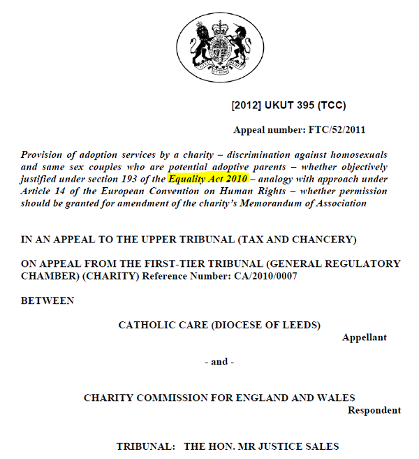 영국 천주교 입양기관에 대한 고등 재판소 판결문. 사진출처_http://taxandchancery_ut.decisions.tribunals.gov.uk