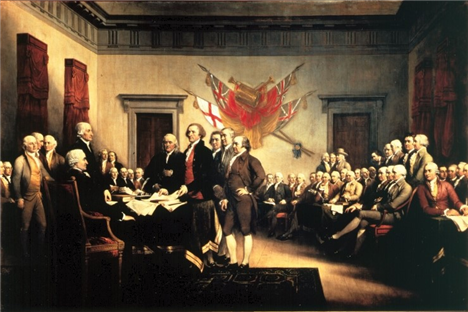 제2차 대륙회의에서 독립선언서를 채택하는 장면을 묘사하는 그림.