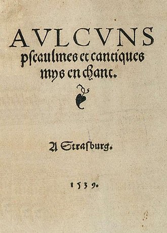 1539년에 발행된 존 칼빈(John Calvin)의 시편찬송 초판 표지