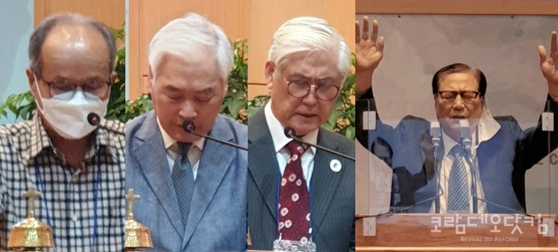 오른쪽부터 기도 엄칠문 목사, 최병학 목사, 권정철 목사, 축도 김정삼 목사