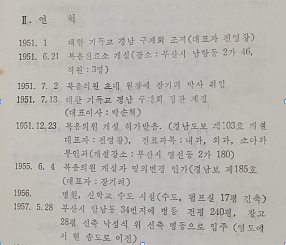 복음병원 20주년 기념호 병원연혁(1971)