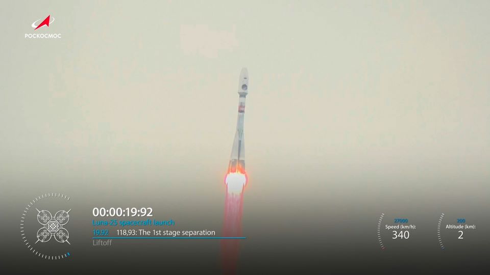솟아오르는 러시아 달 탐사선 루나-25[ AP 연합뉴스 자료사진. 재판매 및 DB 금지]